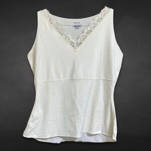 Spanx Tank Top Feminine Lace-Trimmed V-Neck Sleeveless‎ Stretch White Women’s L